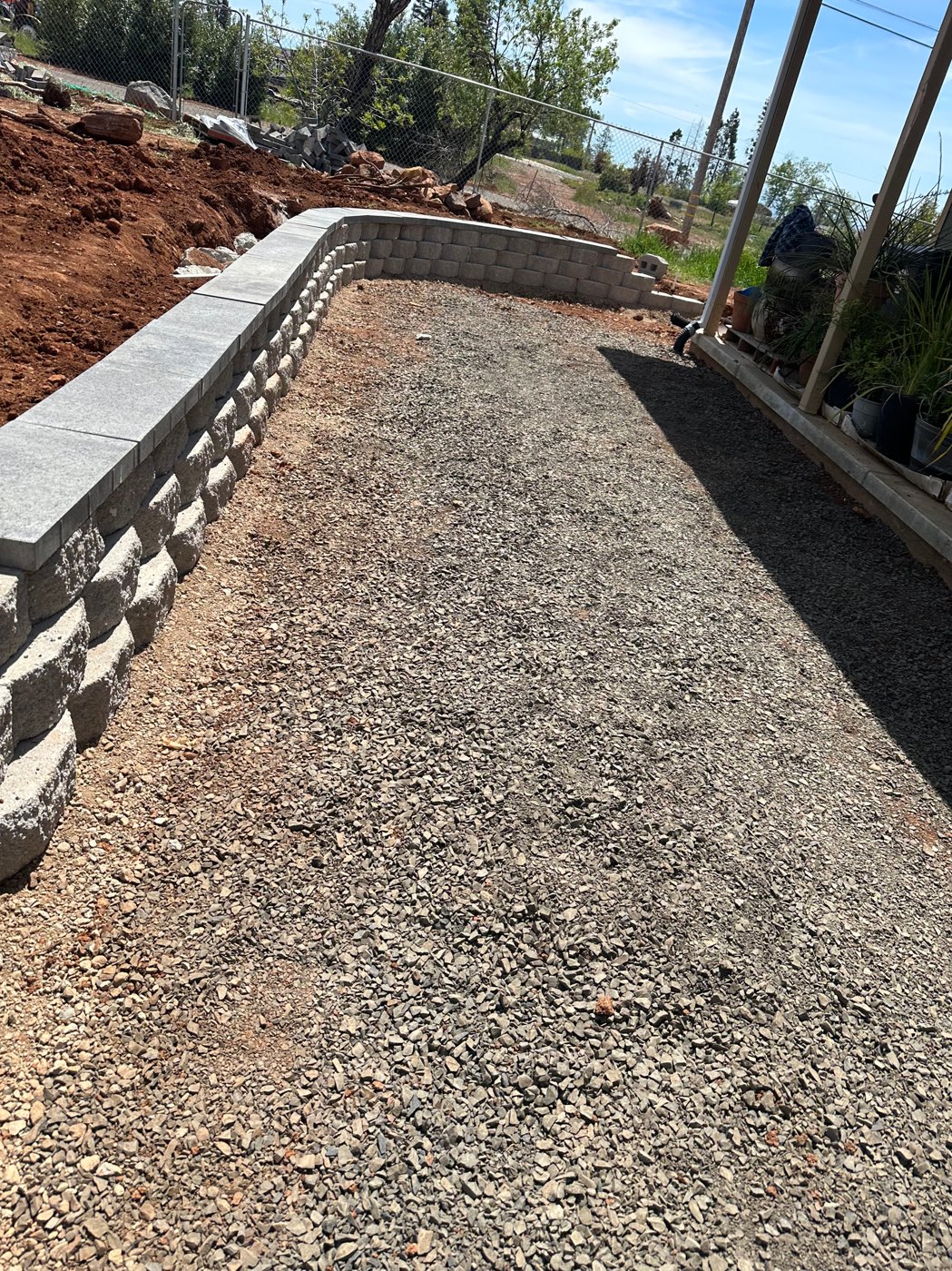 Retaining wall and gravel landscape work